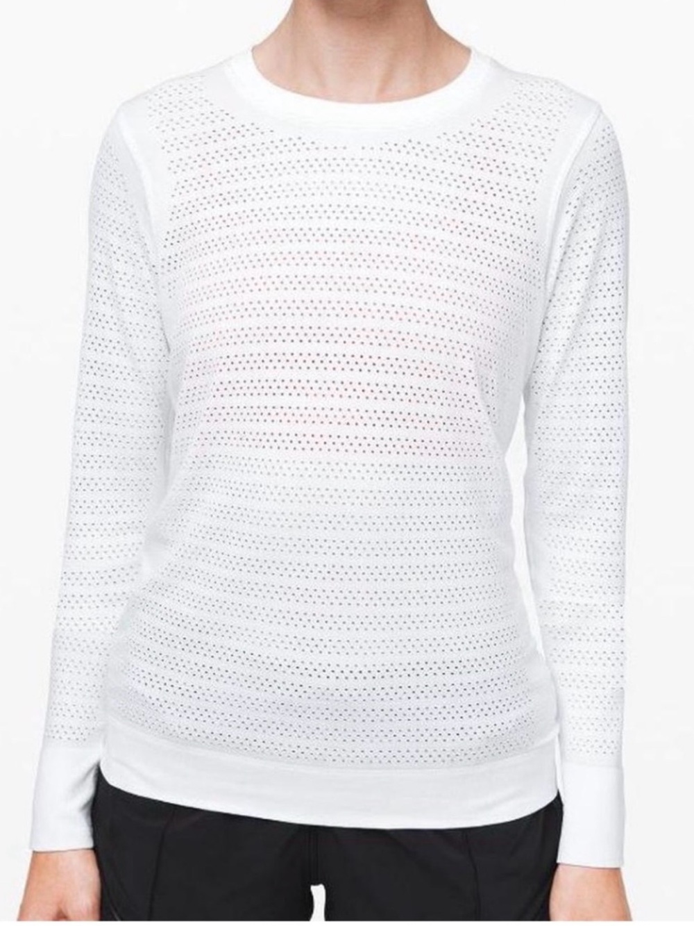 Lululemon Breeze By White Perforated Crewneck Long-Sleeve Top
